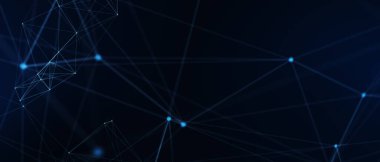 Soyut fütüristik, koyu mavi arka planda çokgen şekilli teknoloji. Dijital teknoloji konsepti tasarla. 3d illüstrasyon