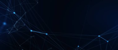 Soyut fütüristik, koyu mavi arka planda çokgen şekilli teknoloji. Dijital teknoloji konsepti tasarla. 3d illüstrasyon