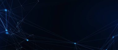 Soyut fütüristik, koyu mavi arka planda çokgen şekilli teknoloji. Dijital teknoloji konsepti tasarla. 3d illüstrasyon