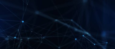 Soyut fütüristik, koyu mavi arka planda çokgen şekilli teknoloji. Dijital teknoloji konsepti tasarla. 3d illüstrasyon