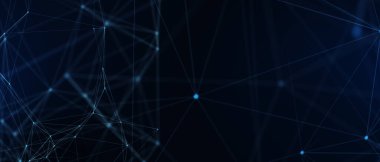 Soyut fütüristik, koyu mavi arka planda çokgen şekilli teknoloji. Dijital teknoloji konsepti tasarla. 3d illüstrasyon