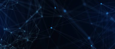 Soyut fütüristik, koyu mavi arka planda çokgen şekilli teknoloji. Dijital teknoloji konsepti tasarla. 3d illüstrasyon