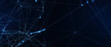 Soyut fütüristik, koyu mavi arka planda çokgen şekilli teknoloji. Dijital teknoloji konsepti tasarla. 3d illüstrasyon