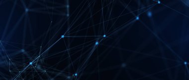 Soyut fütüristik, koyu mavi arka planda çokgen şekilli teknoloji. Dijital teknoloji konsepti tasarla. 3d illüstrasyon