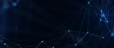 Soyut fütüristik, koyu mavi arka planda çokgen şekilli teknoloji. Dijital teknoloji konsepti tasarla. 3d illüstrasyon