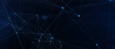 Soyut fütüristik, koyu mavi arka planda çokgen şekilli teknoloji. Dijital teknoloji konsepti tasarla. 3d illüstrasyon