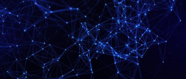 Soyut fütüristik, koyu mavi arka planda çokgen şekilli teknoloji. Dijital teknoloji konsepti tasarla. 3d illüstrasyon