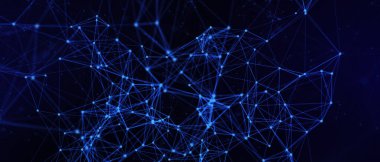 Soyut fütüristik, koyu mavi arka planda çokgen şekilli teknoloji. Dijital teknoloji konsepti tasarla. 3d illüstrasyon