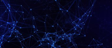 Soyut fütüristik, koyu mavi arka planda çokgen şekilli teknoloji. Dijital teknoloji konsepti tasarla. 3d illüstrasyon