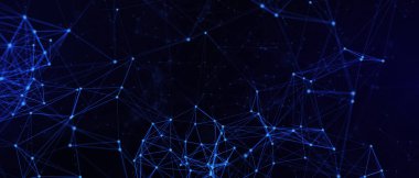 Soyut fütüristik, koyu mavi arka planda çokgen şekilli teknoloji. Dijital teknoloji konsepti tasarla. 3d illüstrasyon