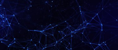 Soyut fütüristik, koyu mavi arka planda çokgen şekilli teknoloji. Dijital teknoloji konsepti tasarla. 3d illüstrasyon