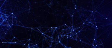 Soyut fütüristik, koyu mavi arka planda çokgen şekilli teknoloji. Dijital teknoloji konsepti tasarla. 3d illüstrasyon