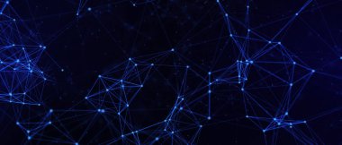 Soyut fütüristik, koyu mavi arka planda çokgen şekilli teknoloji. Dijital teknoloji konsepti tasarla. 3d illüstrasyon