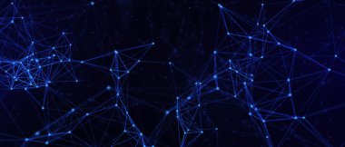 Soyut fütüristik, koyu mavi arka planda çokgen şekilli teknoloji. Dijital teknoloji konsepti tasarla. 3d illüstrasyon