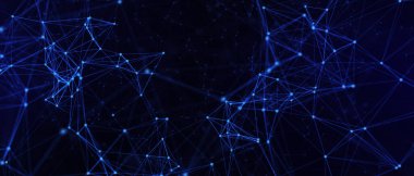 Soyut fütüristik, koyu mavi arka planda çokgen şekilli teknoloji. Dijital teknoloji konsepti tasarla. 3d illüstrasyon