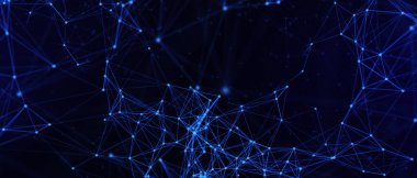 Soyut fütüristik, koyu mavi arka planda çokgen şekilli teknoloji. Dijital teknoloji konsepti tasarla. 3d illüstrasyon