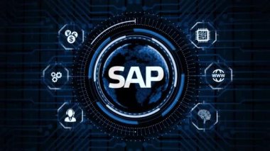 Sanal ekran veri merkezinde SAP Sistem Yazılım Otomasyonu kavramı. İş, modern teknoloji, İnternet ve ağ kurma kavramı