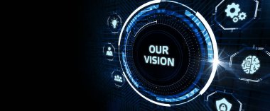 İş, Teknoloji, İnternet ve ağ konsepti. Genç işadamı geleceğin sanal bir ekranı üzerinde çalışıyor ve yazıyı görüyor:  