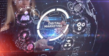 İş, Teknoloji, İnternet ve ağ konsepti. Dijital Pazarlama içerik planlama reklam stratejisi kavramı.