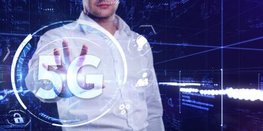 5G ağı konsepti, yüksek hızlı mobil internet, yeni nesil ağlar. İş, modern teknoloji, İnternet ve ağ kurma kavramı.