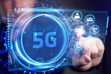 5G ağı konsepti, yüksek hızlı mobil internet, yeni nesil ağlar. İş, modern teknoloji, İnternet ve ağ kurma kavramı. 