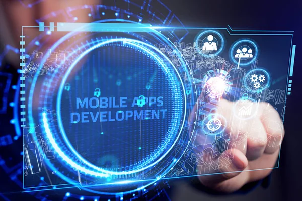 Mobile Apps Development Sur Écran Virtuel Concept Technologie Cloud — Photo