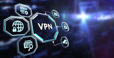 İş, Teknoloji, İnternet ve ağ konsepti. VPN ağ güvenliği internet gizlilik şifreleme kavramı.