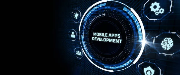Inscription Mobile Apps Development Sur Écran Virtuel Concept Technologie Cloud — Photo