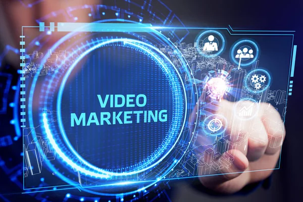 Video Marketing Reklamní Koncept Obrazovce Obchodní Technologický Internetový Síťový Koncept — Stock fotografie
