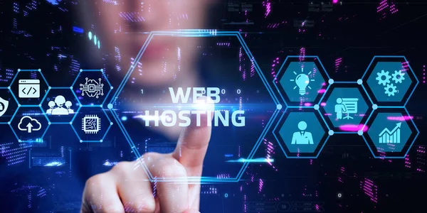 Web Hosting 为网站提供存储空间和访问的活动 现代技术 互联网和联网概念 — 图库照片