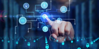 Arama tuşu. İnternet veri ağı ağ konsepti taranıyor. Sadece düğmeye bas..