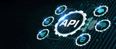 API - Uygulama Programı Arayüzü. Yazılım geliştirme aracı. İş, modern teknoloji, İnternet ve ağ kurma kavramı