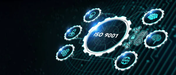 互联网和网络的概念 虚拟屏幕的未来和看到的铭文 Iso9001 — 图库照片