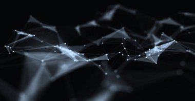 Soyut fütüristik, koyu mavi arka planda çokgen şekilli teknoloji. Dijital teknoloji konsepti tasarla. 3d illüstrasyon