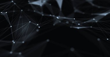 Soyut fütüristik, koyu mavi arka planda çokgen şekilli teknoloji. Dijital teknoloji konsepti tasarla. 3d illüstrasyon