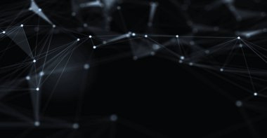 Soyut fütüristik, koyu mavi arka planda çokgen şekilli teknoloji. Dijital teknoloji konsepti tasarla. 3d illüstrasyon