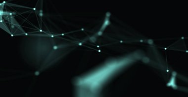 Soyut fütüristik, koyu mavi arka planda çokgen şekilli teknoloji. Dijital teknoloji konsepti tasarla. 3d illüstrasyon