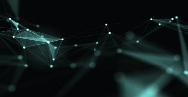 Soyut fütüristik, koyu mavi arka planda çokgen şekilli teknoloji. Dijital teknoloji konsepti tasarla. 3d illüstrasyon