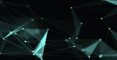 Soyut fütüristik, koyu mavi arka planda çokgen şekilli teknoloji. Dijital teknoloji konsepti tasarla. 3d illüstrasyon