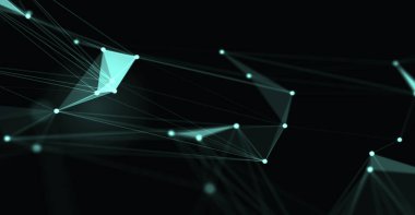 Soyut fütüristik, koyu mavi arka planda çokgen şekilli teknoloji. Dijital teknoloji konsepti tasarla. 3d illüstrasyon