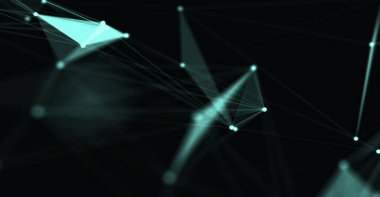 Soyut fütüristik, koyu mavi arka planda çokgen şekilli teknoloji. Dijital teknoloji konsepti tasarla. 3d illüstrasyon