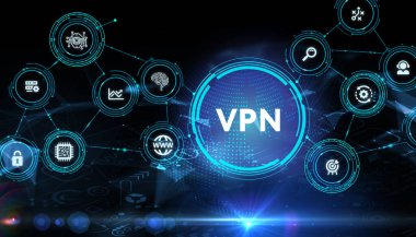 İş, Teknoloji, İnternet ve ağ konsepti. VPN ağ güvenliği internet gizlilik şifreleme kavramı.