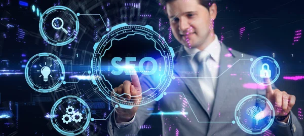 Obchodní Technologické Internetové Síťové Koncepce Seo Search Engine Optimization Marketing — Stock fotografie