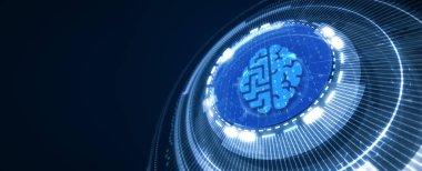 Yapay zeka (yapay zeka), makine öğrenme ve modern bilgisayar teknolojileri kavramları. İş, Teknoloji, İnternet ve ağ konsepti. 3B illüstrasyon