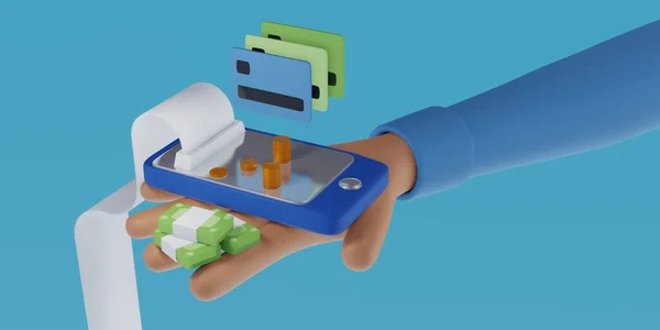 クレジットカードの概念による支払い スマートフォンで安全なオンライン決済取引 携帯電話のクレジットカードによるインターネットバンキング 3Dイラスト — ストック写真