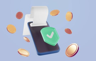 Ödeme kredi kartı konseptiyle. Akıllı telefon ile çevrimiçi ödeme işlemini sağlama alın. Cep telefonundaki kredi kartıyla internet bankacılığı. 3d illüstrasyon
