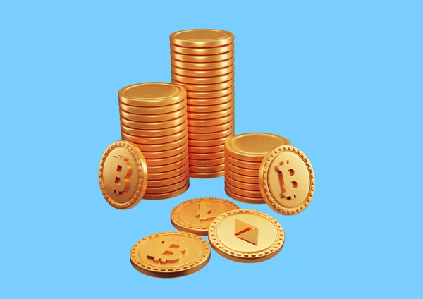 Empilements Bitcoins Crypto Monnaie Illustration Rendu — Photo