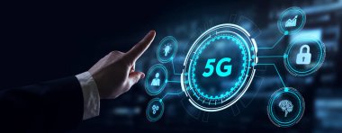 5G ağı konsepti, yüksek hızlı mobil internet, yeni nesil ağlar. İş, modern teknoloji, İnternet ve ağ kurma kavramı. 