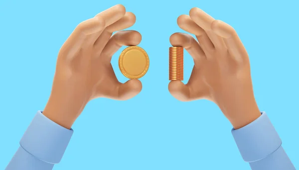 Loseup Cartoon Hand Hold Golden Coin Illustration — Stock Photo, Image