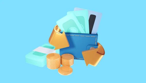 Geld Besparen Icoon Concept Portemonnee Rekening Muntenstapel Creditcard Illustratie — Stockfoto